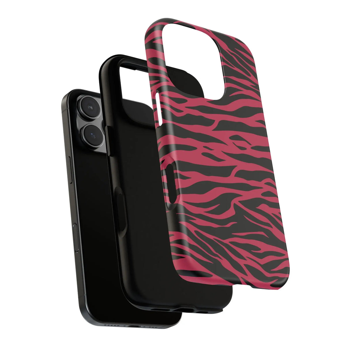 Magenta wild tiger phone case with pink and black wild tiger pattern print and sleek protective design back view