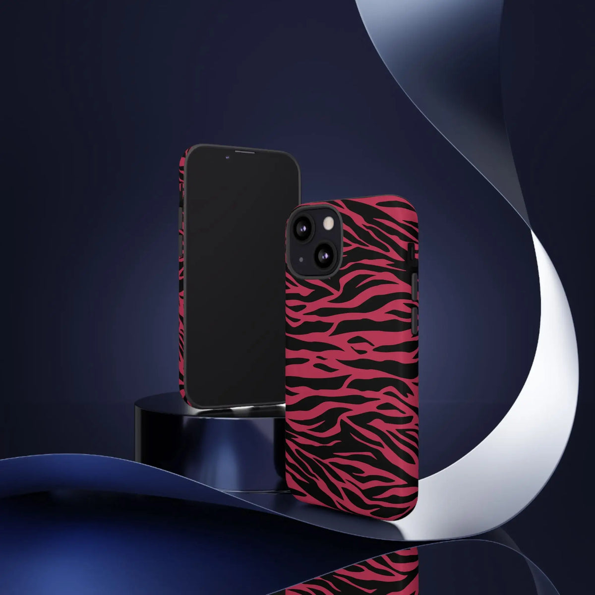 Magenta wild tiger pattern print phone case showing back side with vibrant pink and black zebra stripes for iphone 13