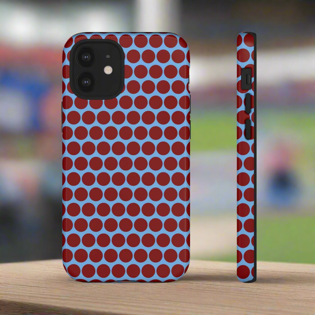 Maroon Dot, Light blue B/Ground Polka Dot Tough Phone Case for iPhone, Samsung, and Google Phones