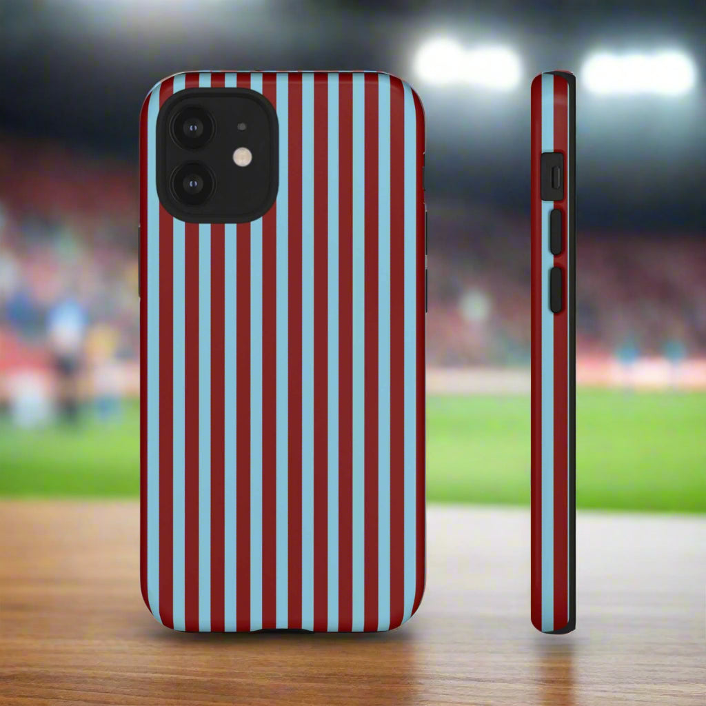 Maroon and Light blue Striped Tough Phone Case for iPhone, Samsung, and Google Phones