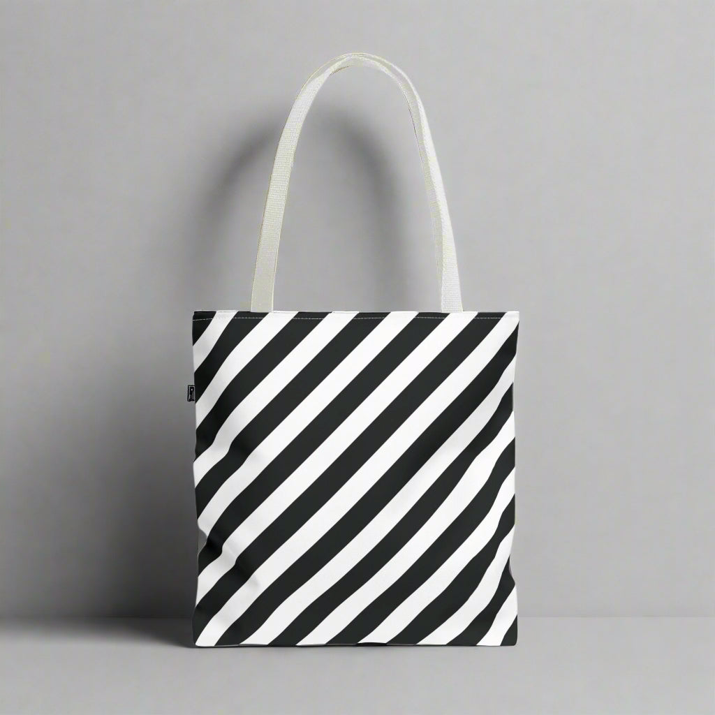 Monochrome Striped Tote Bag Black and White Shoulder Bag Patterned Grocery Bag Geometric Market Tote Stylish Canvas