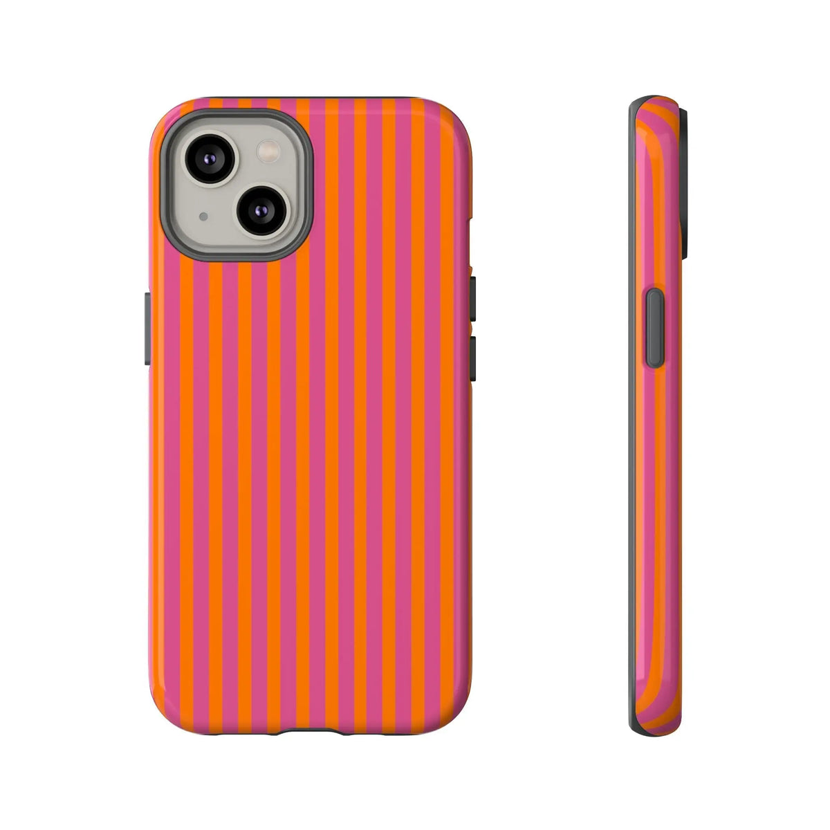 Orange Pink Striped Tough Phone Cases - iPhone 14 / Glossy - Phone Case