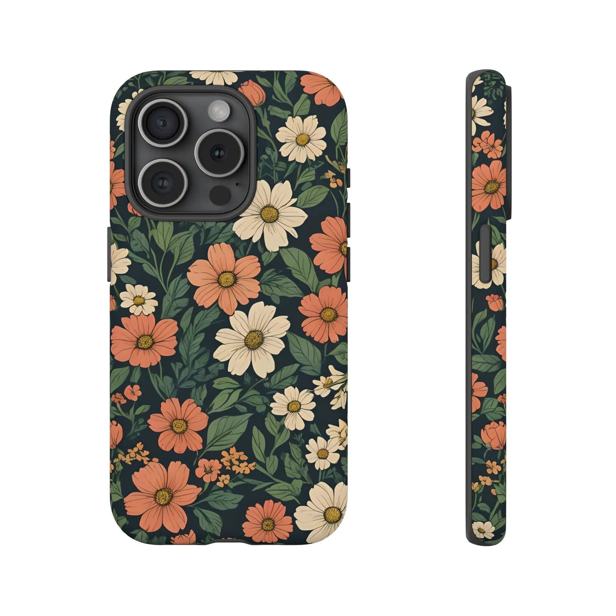Orange & White Floral Phone Case Elegant Protection - iPhone 15 Pro / Matte - Mobile Phone Cases