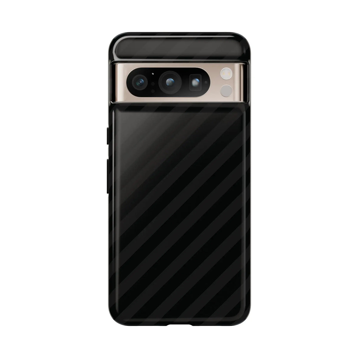 Black diagonal pattern carbon fiber phone case with tough gloss finish and precise camera cutouts shown from back side