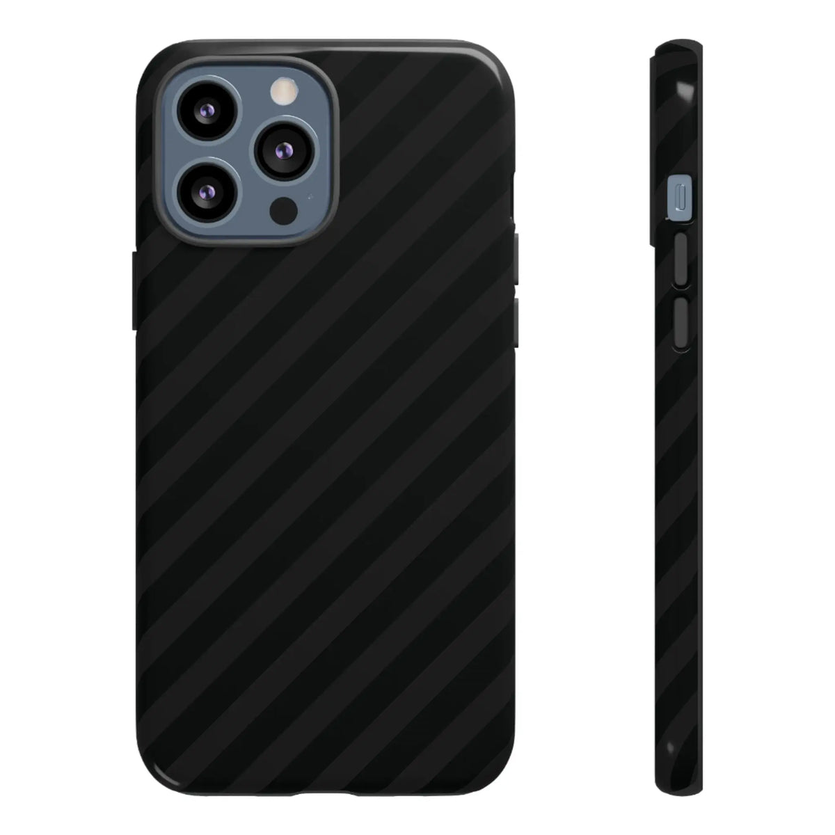 Black carbon fiber patterned phone case for iphone 13 pro max with black diagonal pattern tough gloss finish back view
