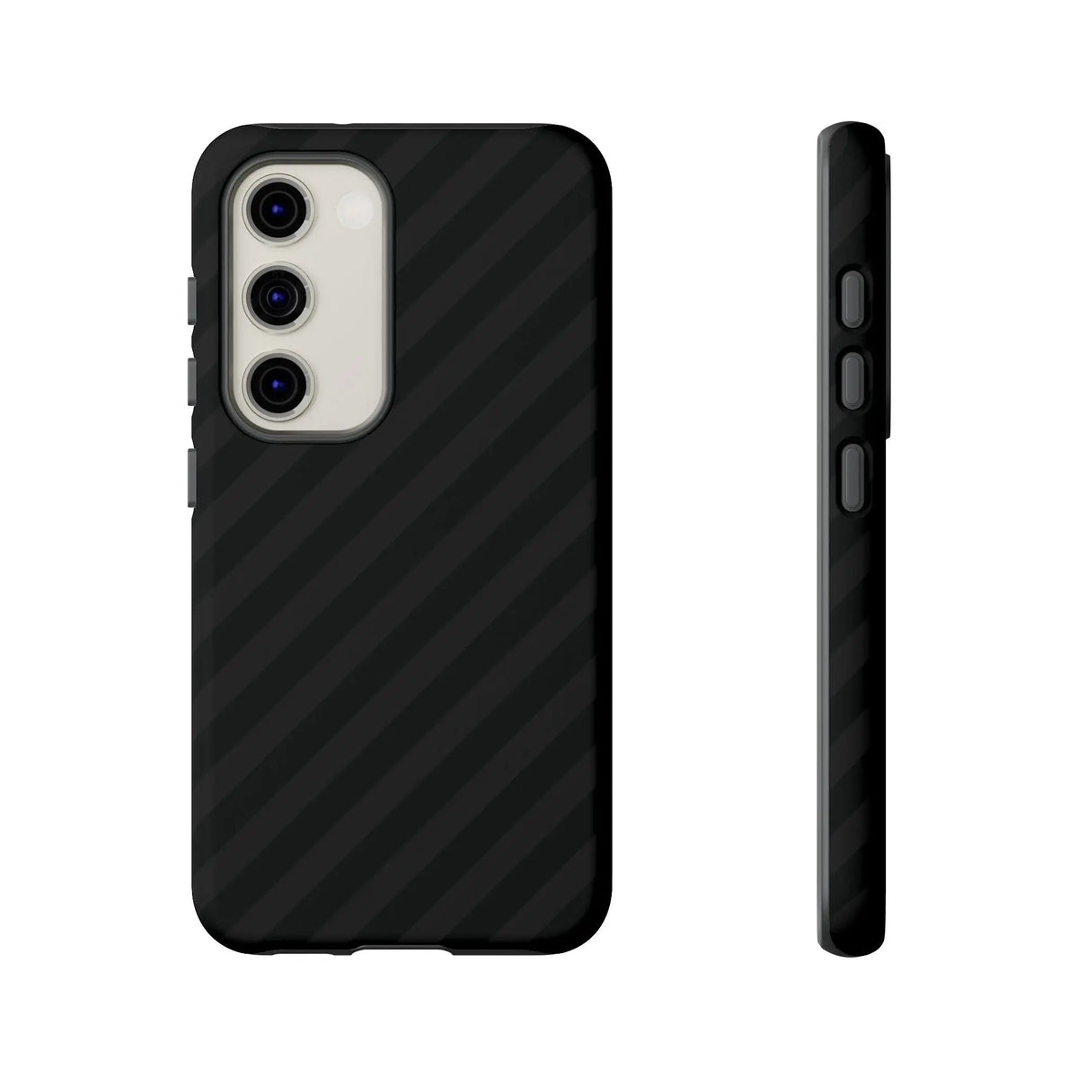 Black carbon fiber-patterned phone case with sleek textured finish showing back side featuring black diagonal pattern tough gloss