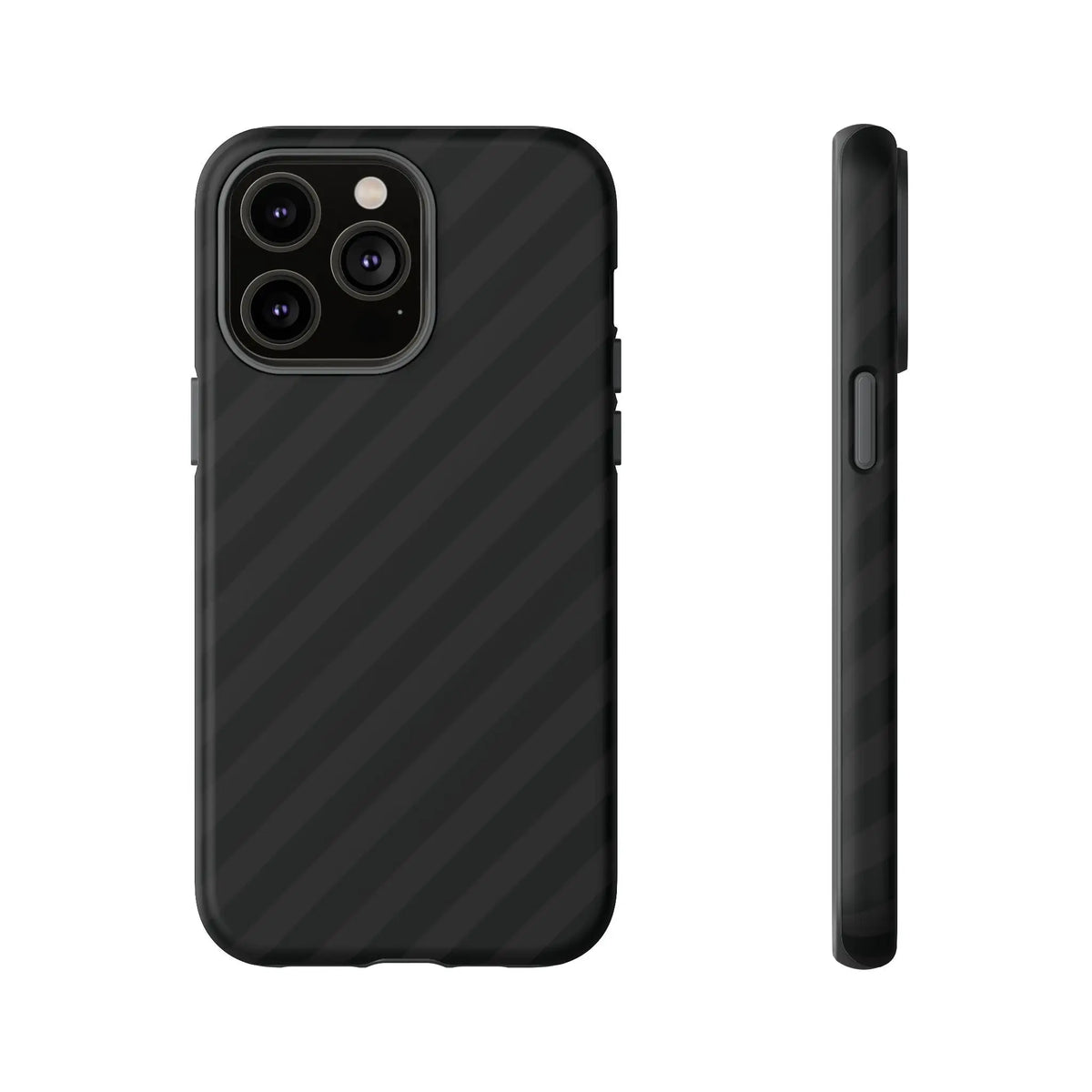 Black carbon fiber phone case with a black diagonal pattern tough gloss finish shown from the back side