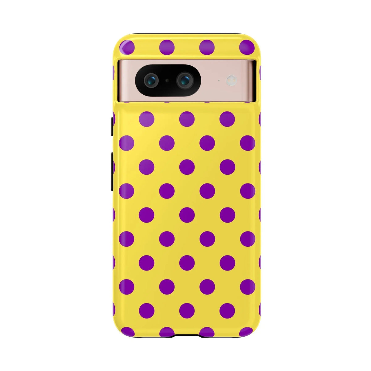 Phone Case - Bright Yellow with Purple Dots - Google Pixel 8 / Glossy - Phone Case