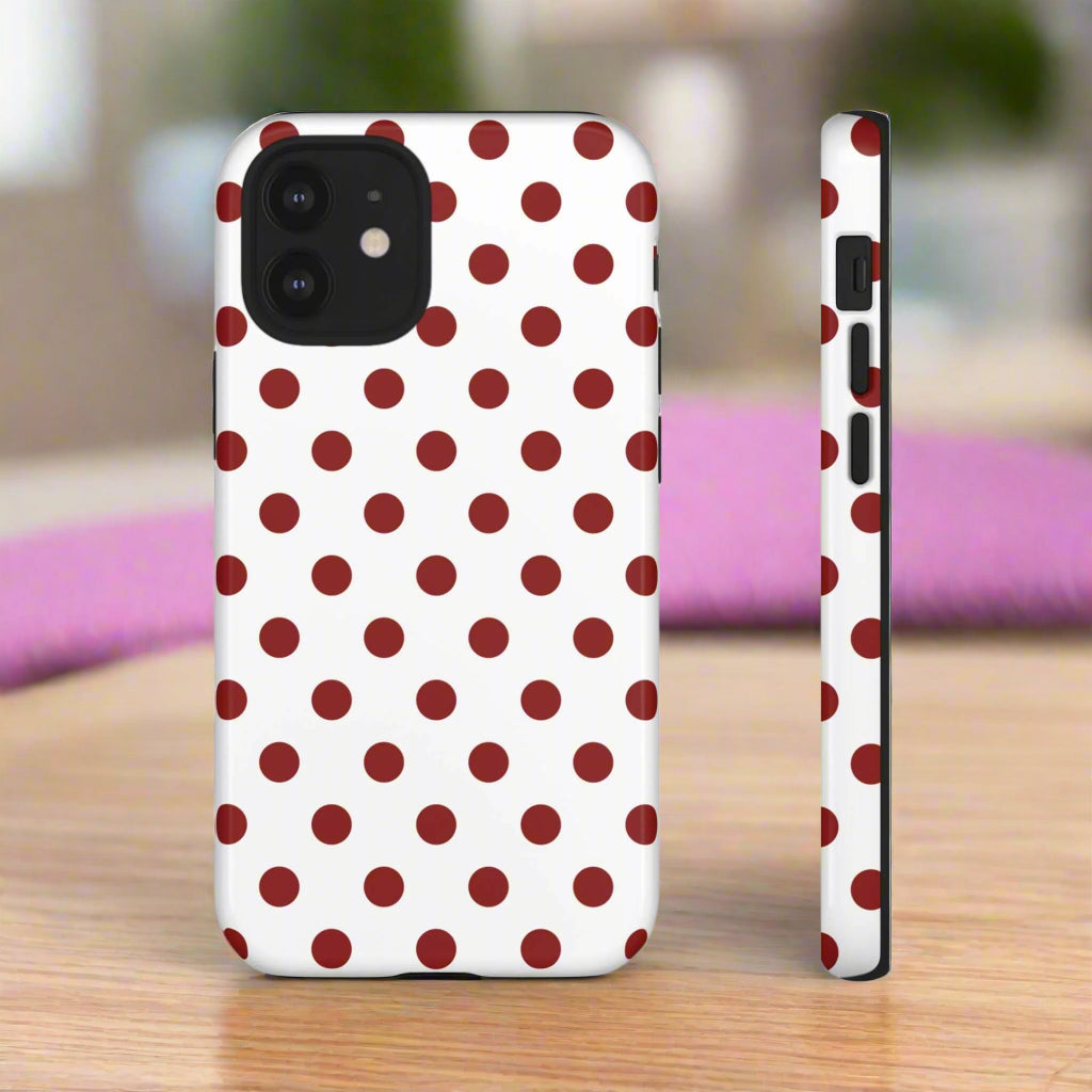 Cherry Red Polka dot Tough Case Phone Case for iPhone, Samsung, Google