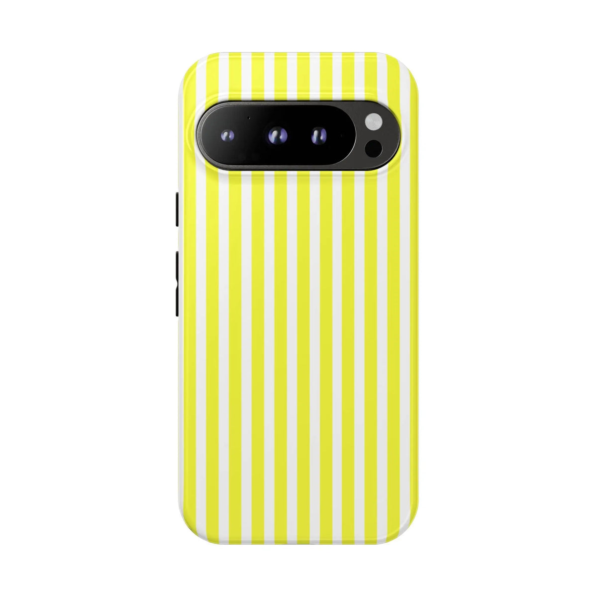 Vibrant banana yellow and white striped tough phone case cover with hard shell for iphone samsung google back view