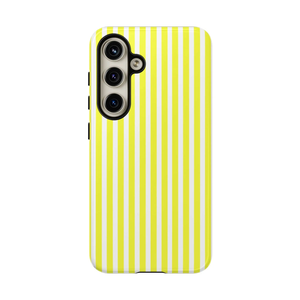 Back side of a banana yellow and white striped tough phone case cover with hard shell for iphone samsung google