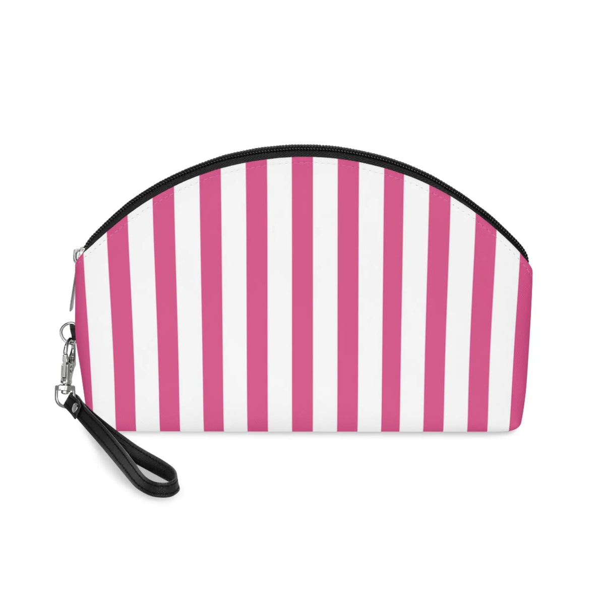 Striped Pink Makeup Bag — Cosmetic Pouch with Wrist Strap - 6.3’’ × 9.4’’ × 3.3’’ - Makeup Bags