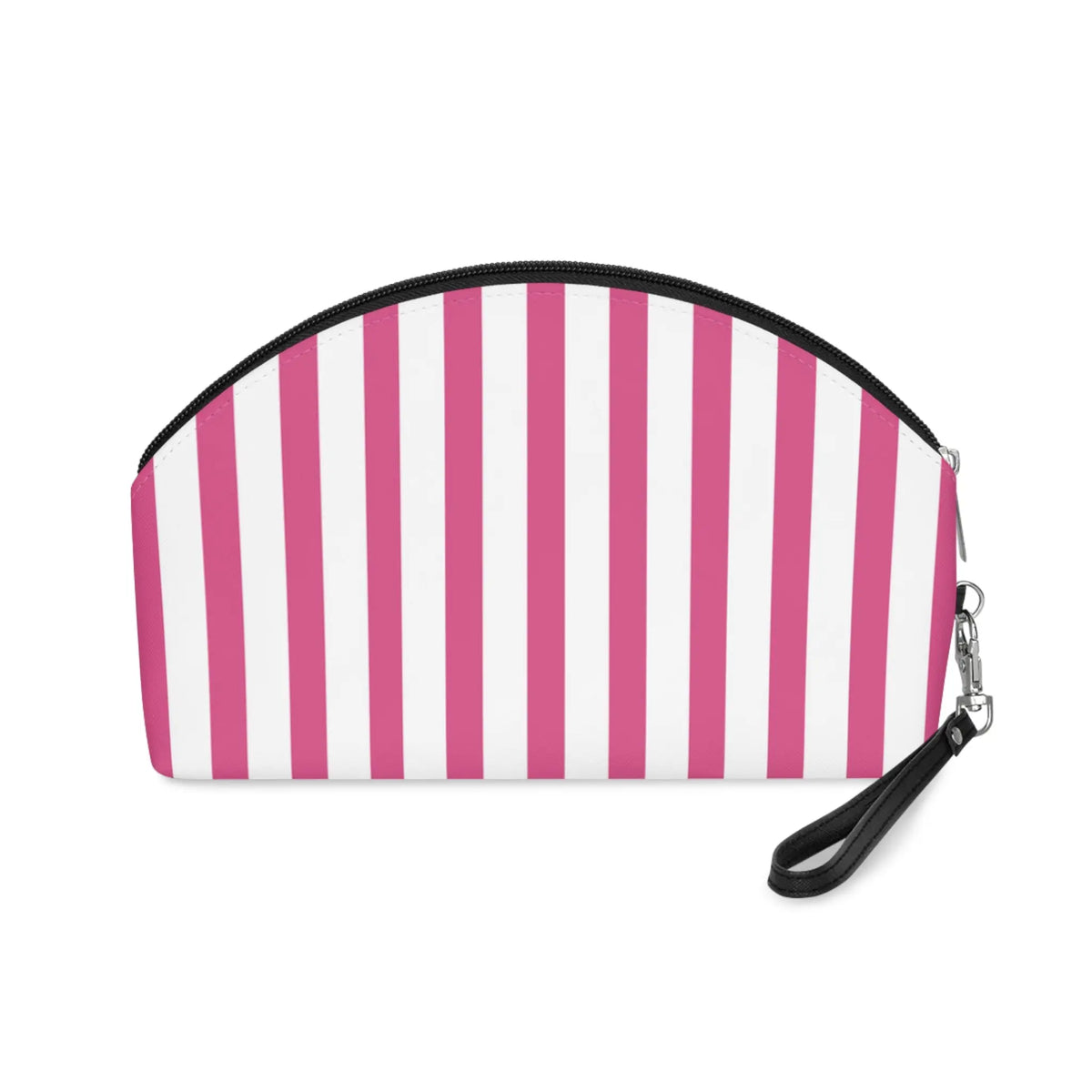 Striped Pink Makeup Bag — Cosmetic Pouch with Wrist Strap - 6.3’’ × 9.4’’ × 3.3’’ - Makeup Bags