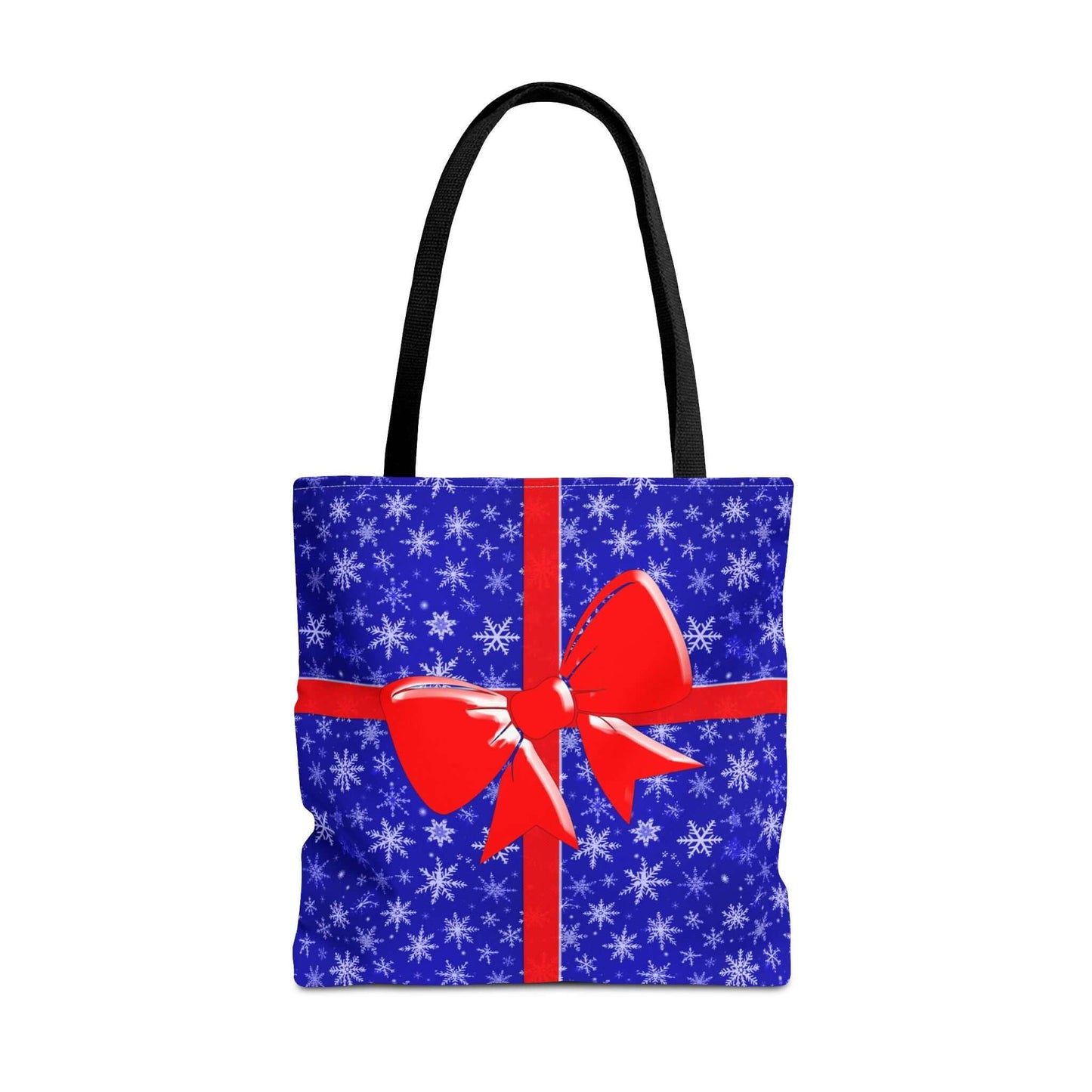 Tote Bag Blue with Red Bow Christmas Present - 18’’ × 18’’ / Black - Bags