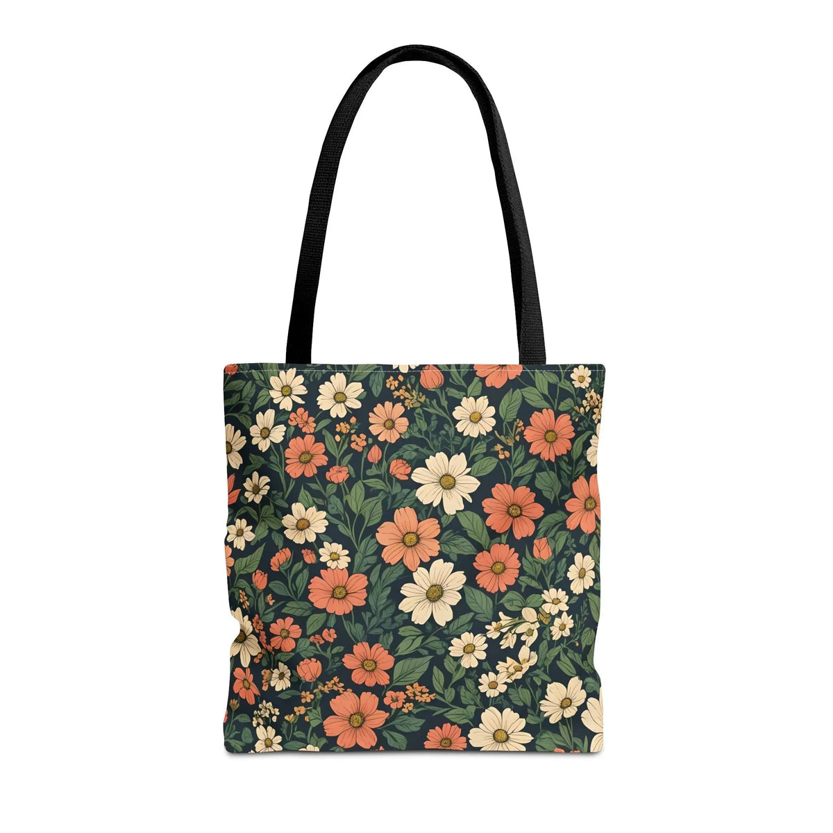 Tote Bag Floral Design Shopping Carry Travel Bag - 16’’ × 16’’ / Black - Tote Bag