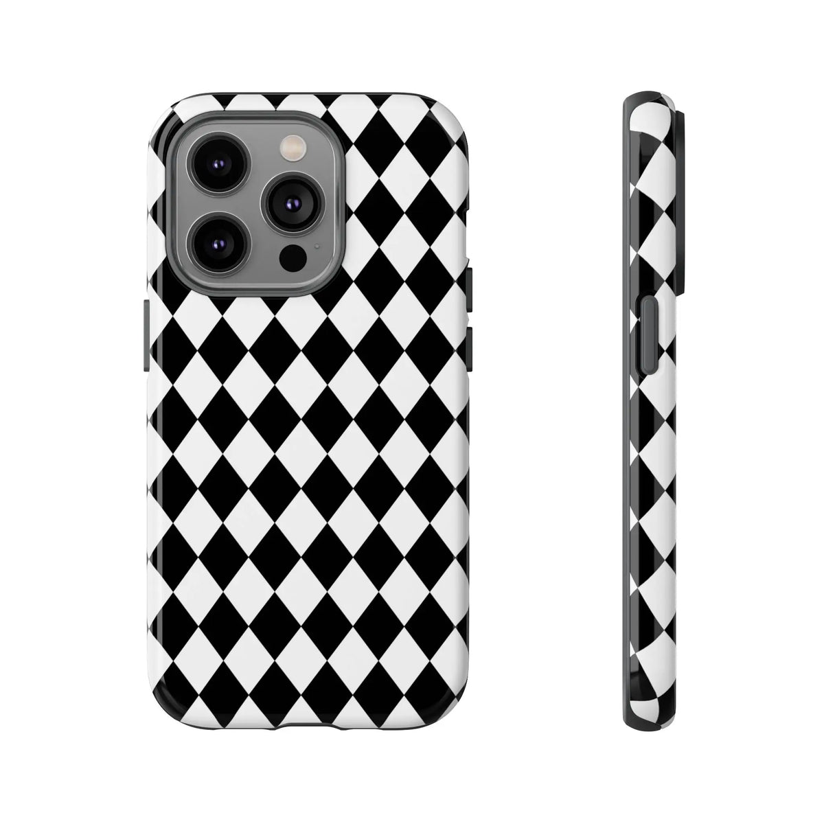 Back of black and white dimond tough phone case with sleek protective design for iphone google samsung models