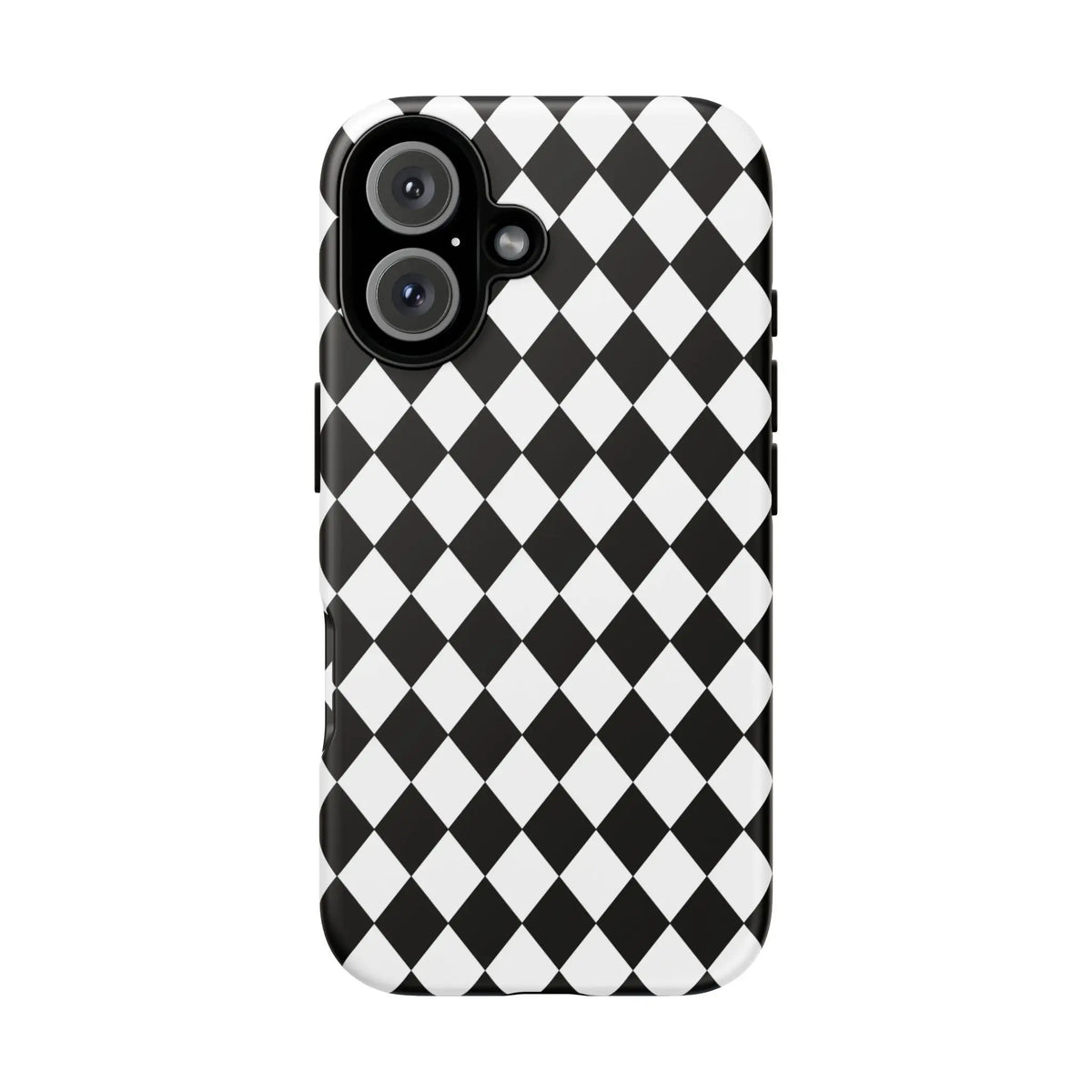 Black dimond tough phone case cover in white and black diamond pattern shown from the back for iphone google and samsung