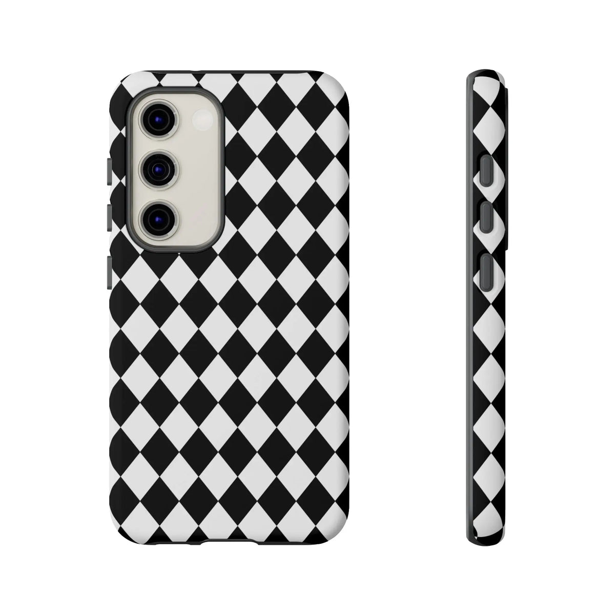 Black dimond tough phone case back side with white and black diamond pattern for iphone google samsung models
