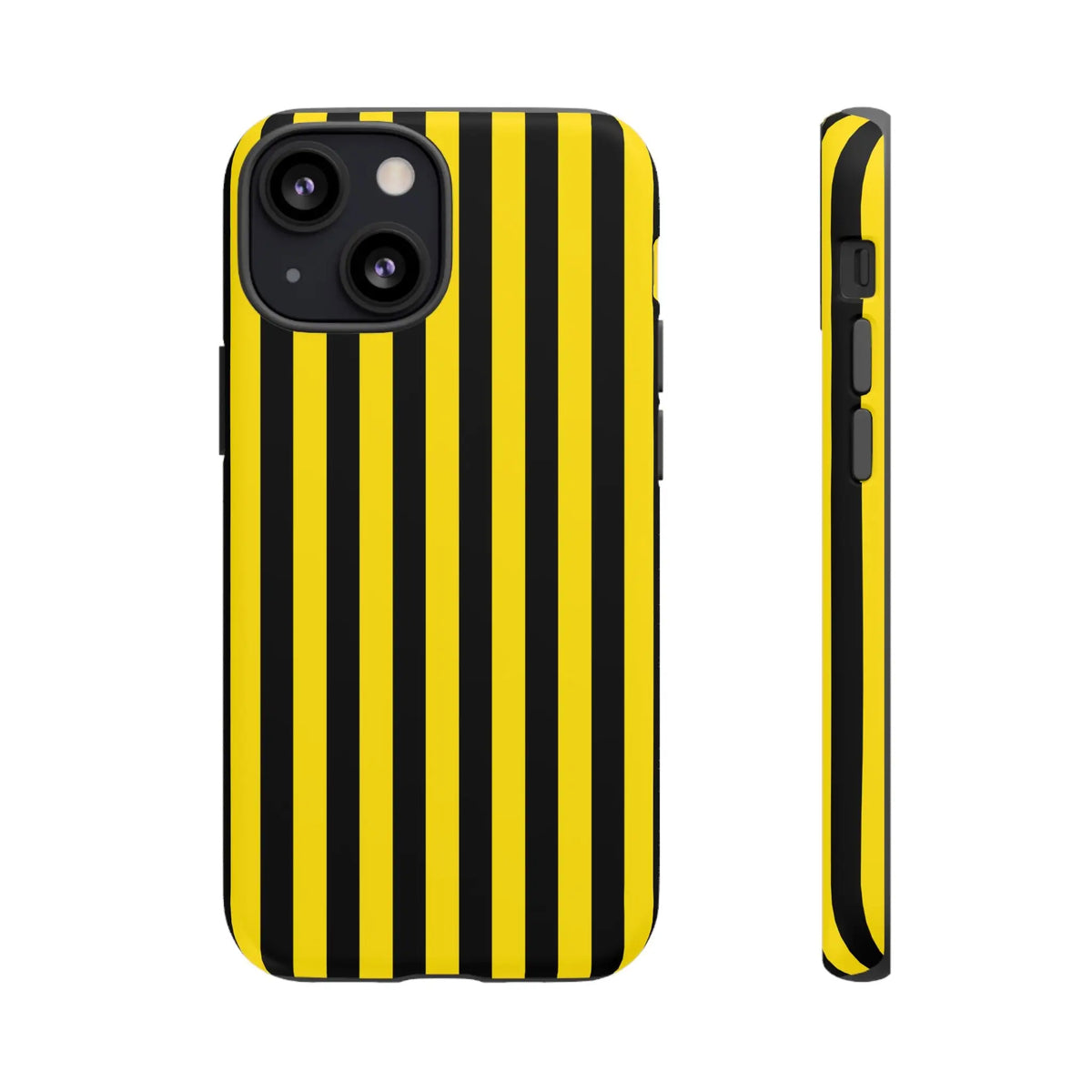 Yellow and black stripe tough case phone case with sleek protective design showing back side for iPhone Samsung Google