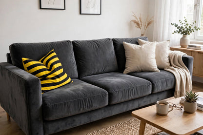 Black and Yellow Striped Bee Colour Pillow | Square Decorative Throw Pillow