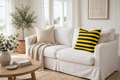 Black and Yellow Striped Bee Colour Pillow | Square Decorative Throw Pillow