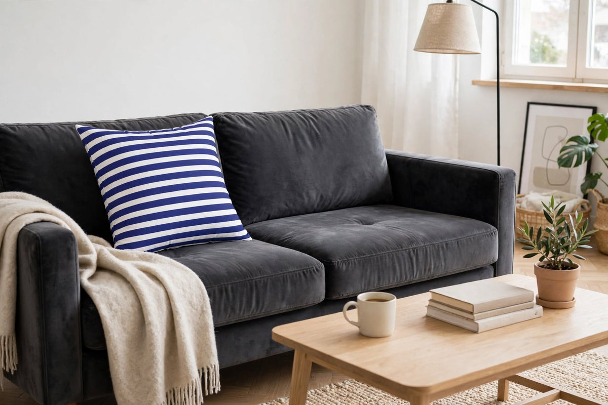 Navy White Striped Throw Pillow, Square Decorative Pillow | Nautical Coastal Cushion