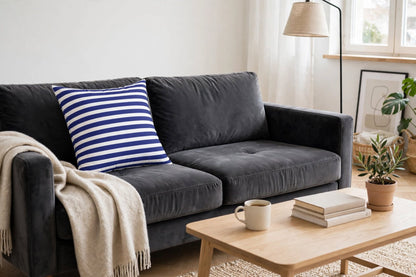 Navy White Striped Throw Pillow, Square Decorative Pillow | Nautical Coastal Cushion