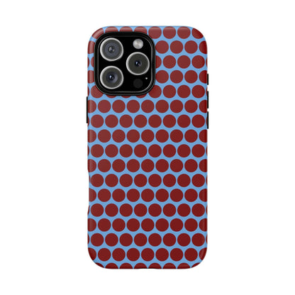 Maroon Dot, Light blue B/Ground Polka Dot Tough Phone Case for iPhone, Samsung, and Google Phones