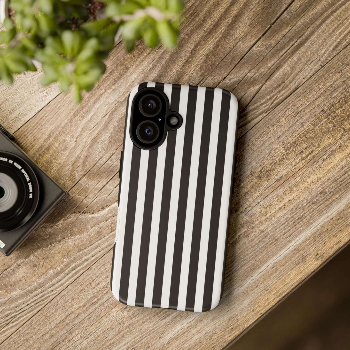 Black & White Horizontal Stripe Tough Phone Case for iPhone, Samsung, and Google Phones