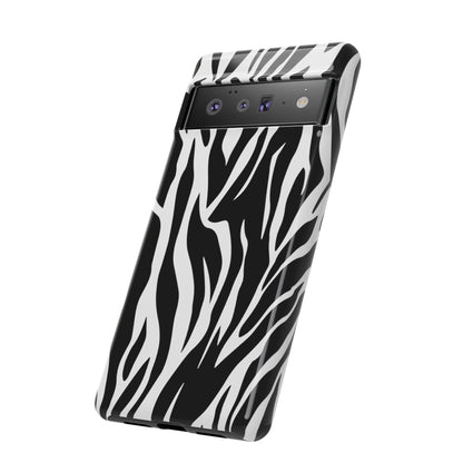 Black White Tiger Print Tough Case Cover for iPhone Samsung and Google phones., Phone Case, JSCHAFFA.com