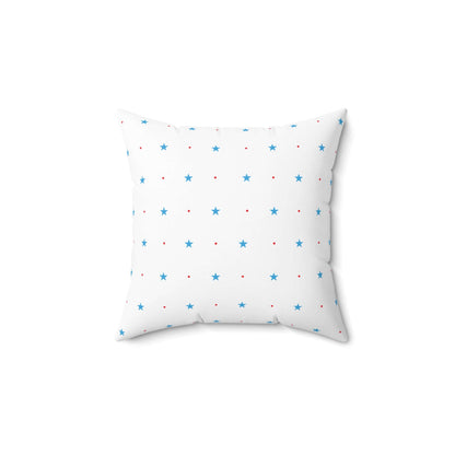 Square Spun Polyester Pillow with Blue Stars and Red Dots Customisable Decorative Throw Pillow in Four Sizes - JSCHAFFA.com