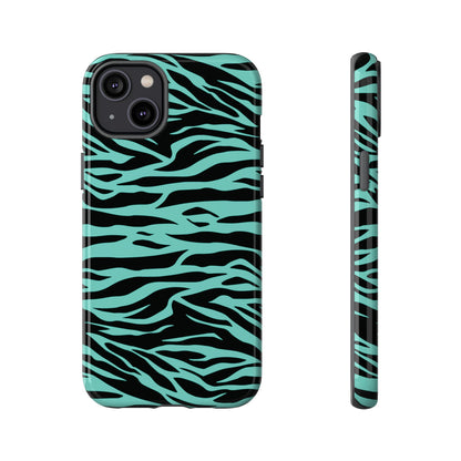 Aqua Cute Wild Tiger Print Pattern Tough Phone Case, Phone Case, JSCHAFFA.com