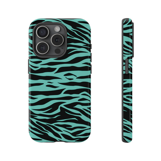 Aqua Cute Wild Tiger Print Pattern Tough Phone Case, Phone Case, JSCHAFFA.com