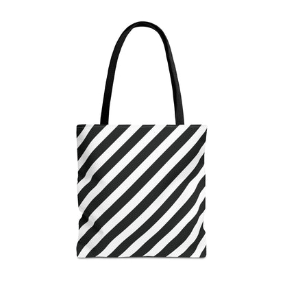 Monochrome Striped Tote Bag, Black and White Shoulder Bag, Patterned Grocery Bag, Geometric Market Tote, Stylish Canvas Tote