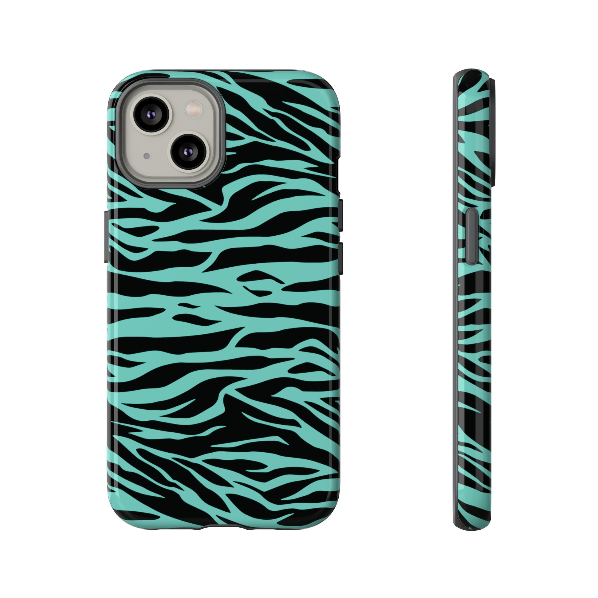 Aqua Cute Wild Tiger Print Pattern Tough Phone Case, Phone Case, JSCHAFFA.com