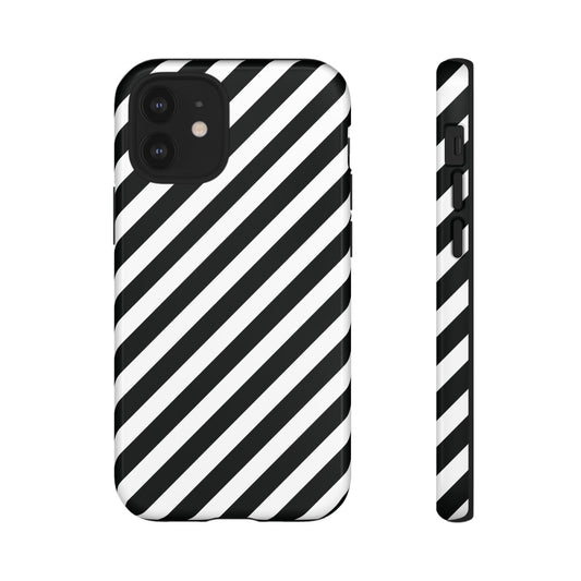 Phone Case, High Gloss Black and White Diagonal Tough Case, Protective Cover, Sleek Cell Phone Case, Modern Smartphone Shell, Stylish Device