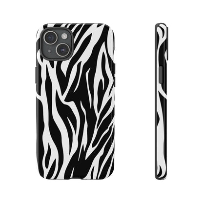 Black White Tiger Print Tough Case Cover for iPhone Samsung and Google phones.