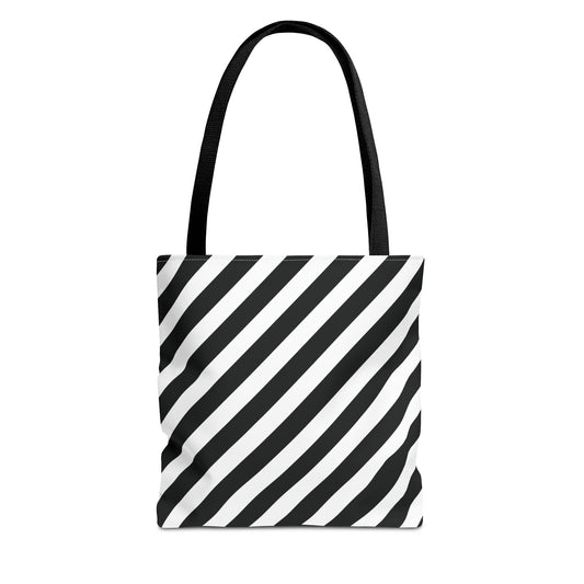 Monochrome Striped Tote Bag, Black and White Shoulder Bag, Patterned Grocery Bag, Geometric Market Tote, Stylish Canvas Tote