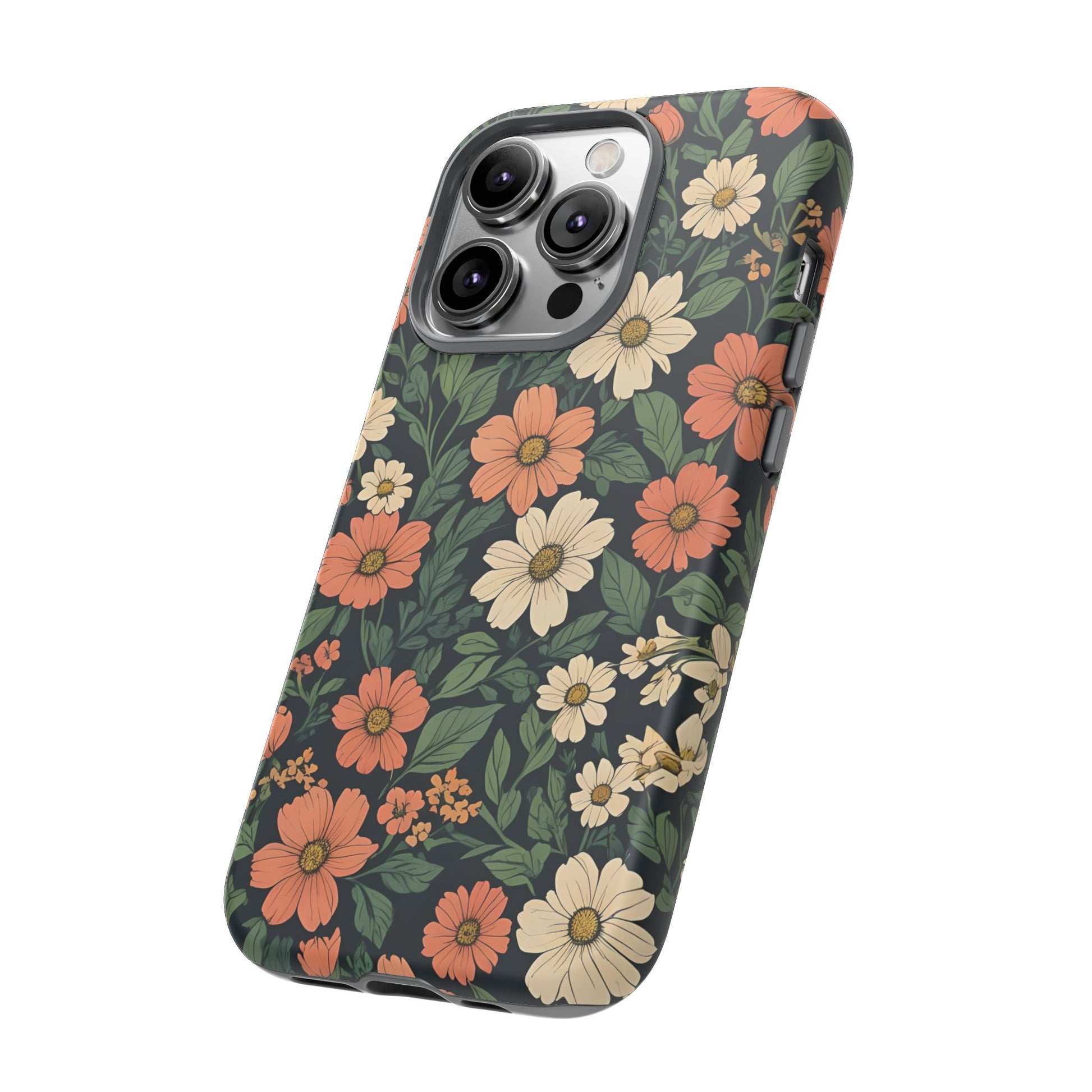 Orange & White Floral Phone Case - Elegant Protection for iPhone, Samsung, and Google Phones, Phone Case, JSCHAFFA.com