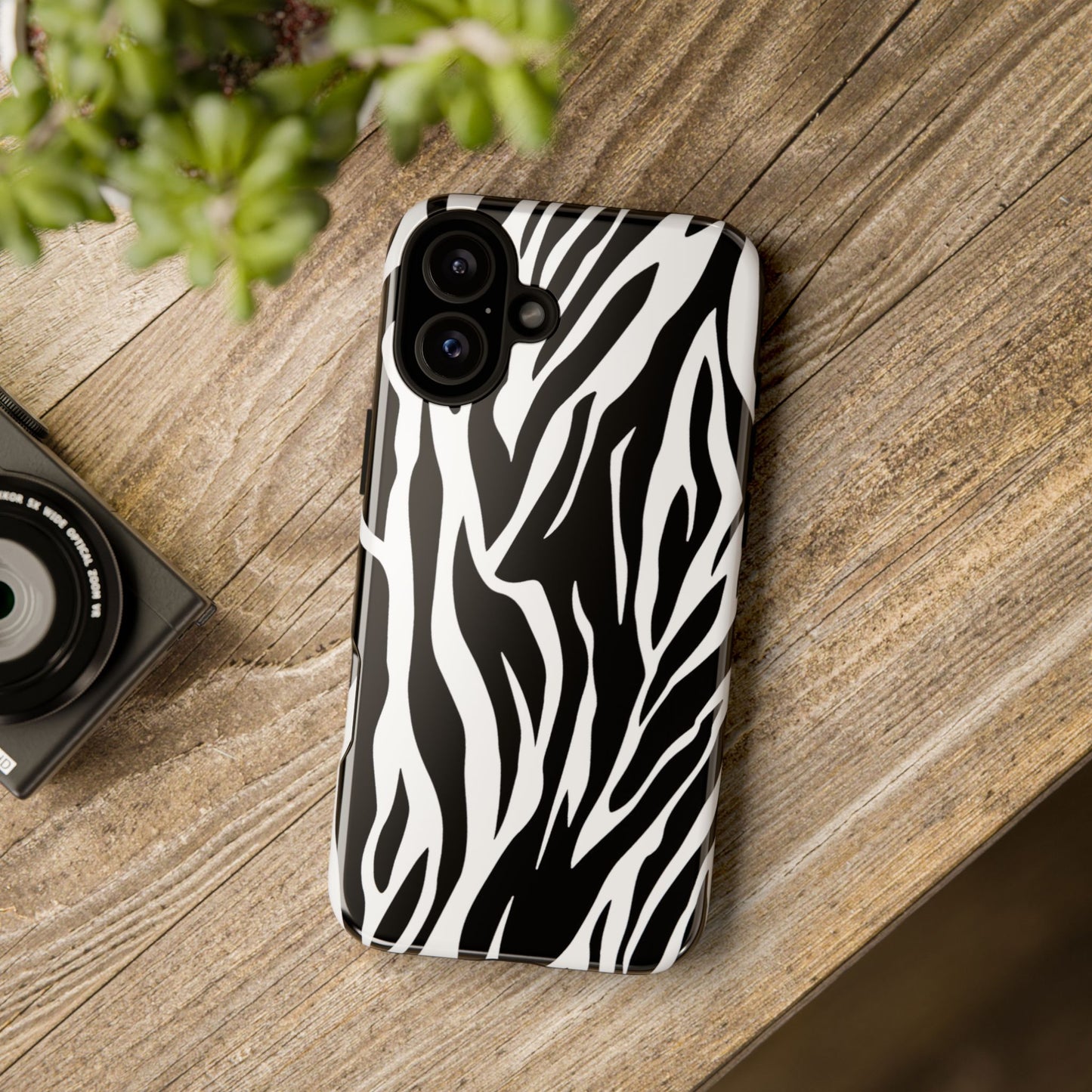 Black White Tiger Print Tough Case Cover for iPhone Samsung and Google phones.