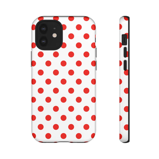 White & Bright Red Polka Dot Tough Phone Case for iPhone, Samsung, and Google Phones