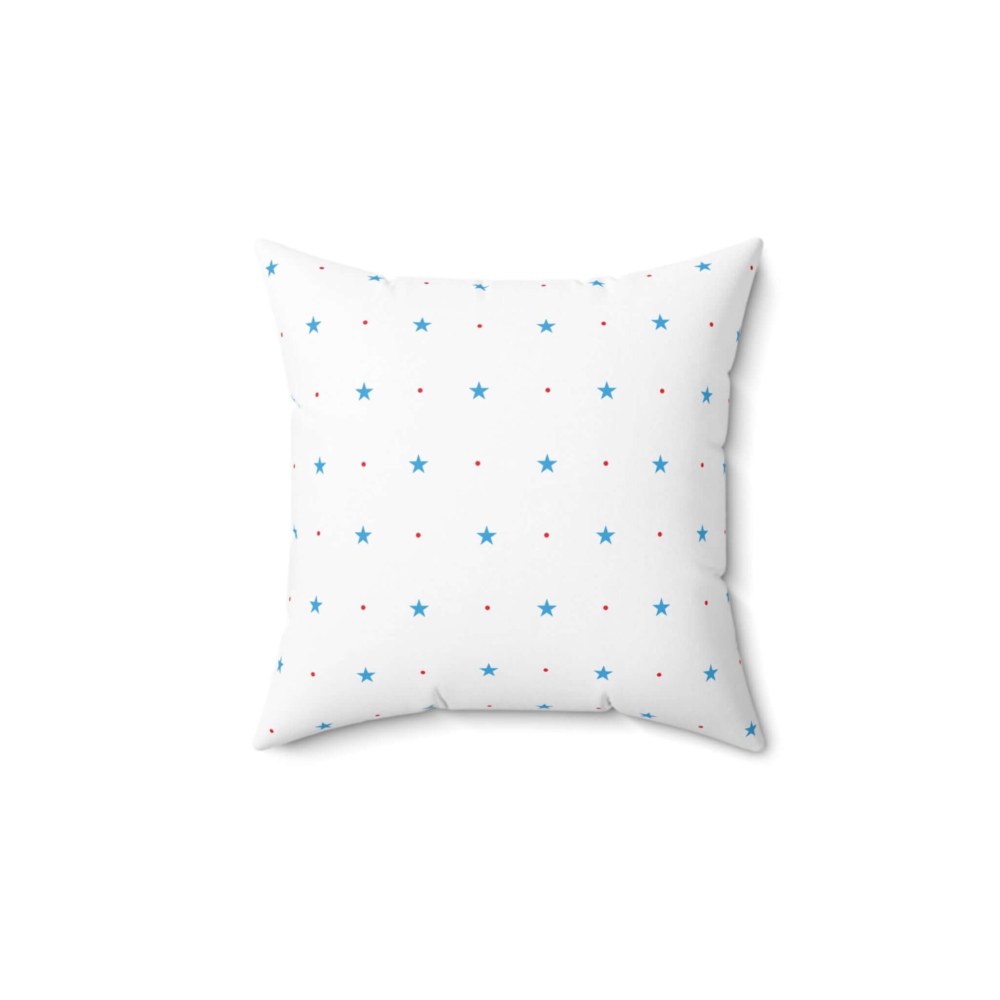 Square Spun Polyester Pillow with Blue Stars and Red Dots Customisable Decorative Throw Pillow in Four Sizes - JSCHAFFA.com