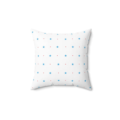 Square Spun Polyester Pillow with Blue Stars and Red Dots Customisable Decorative Throw Pillow in Four Sizes - JSCHAFFA.com