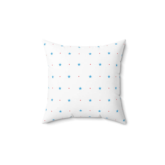 Square Spun Polyester Pillow with Blue Stars and Red Dots Customisable Decorative Throw Pillow in Four Sizes - JSCHAFFA.com