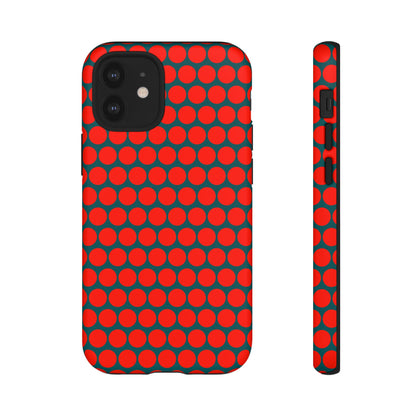 Red Dot Teal Background Polka Dot Tough Phone Case for iPhone Samsung & Google Phones