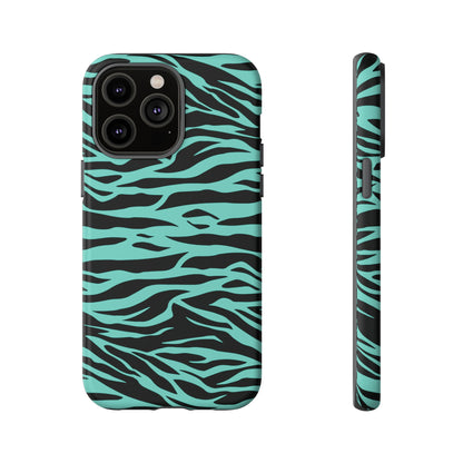 Aqua Cute Wild Tiger Print Pattern Tough Phone Case, Phone Case, JSCHAFFA.com