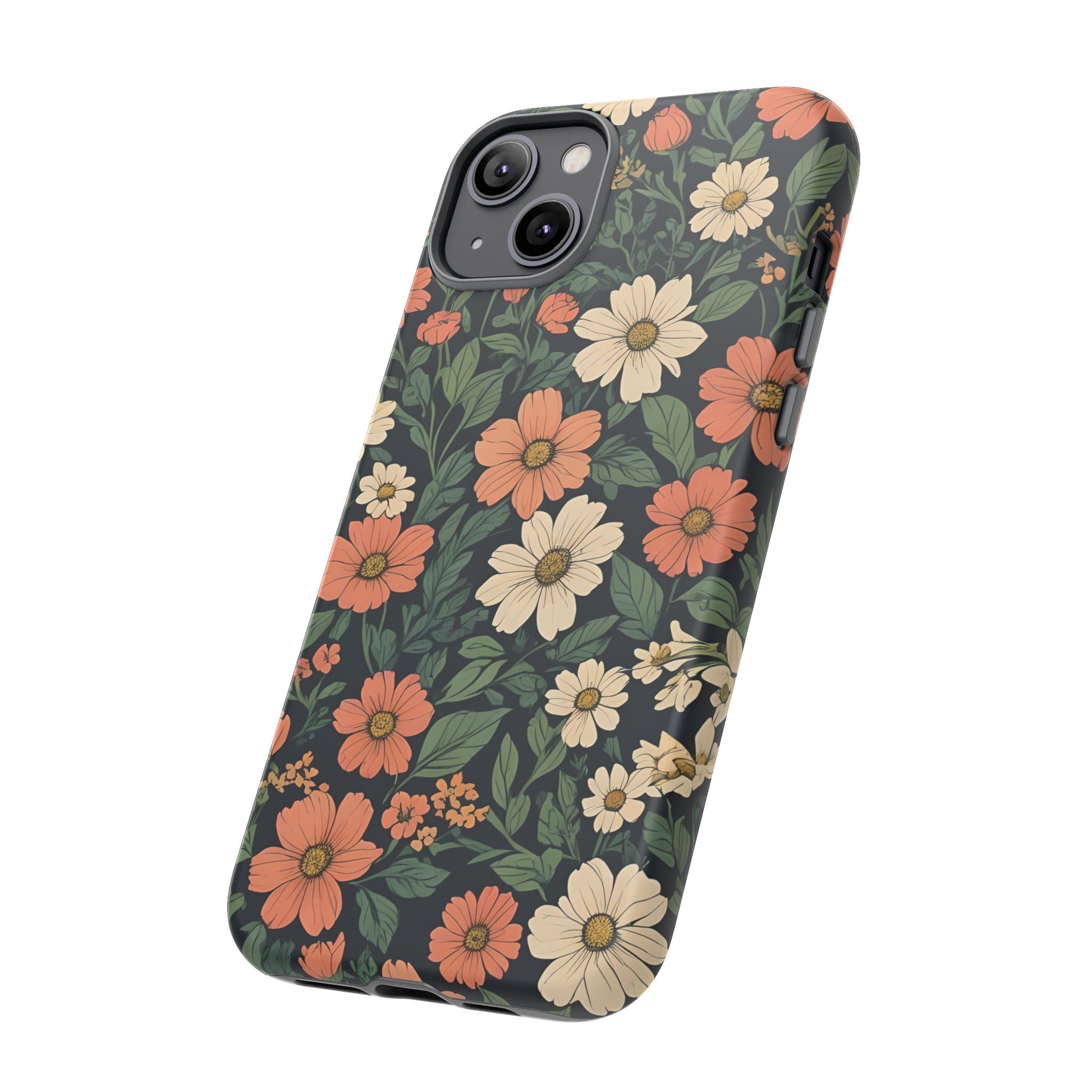 Orange & White Floral Phone Case - Elegant Protection for iPhone, Samsung, and Google Phones, Phone Case, JSCHAFFA.com