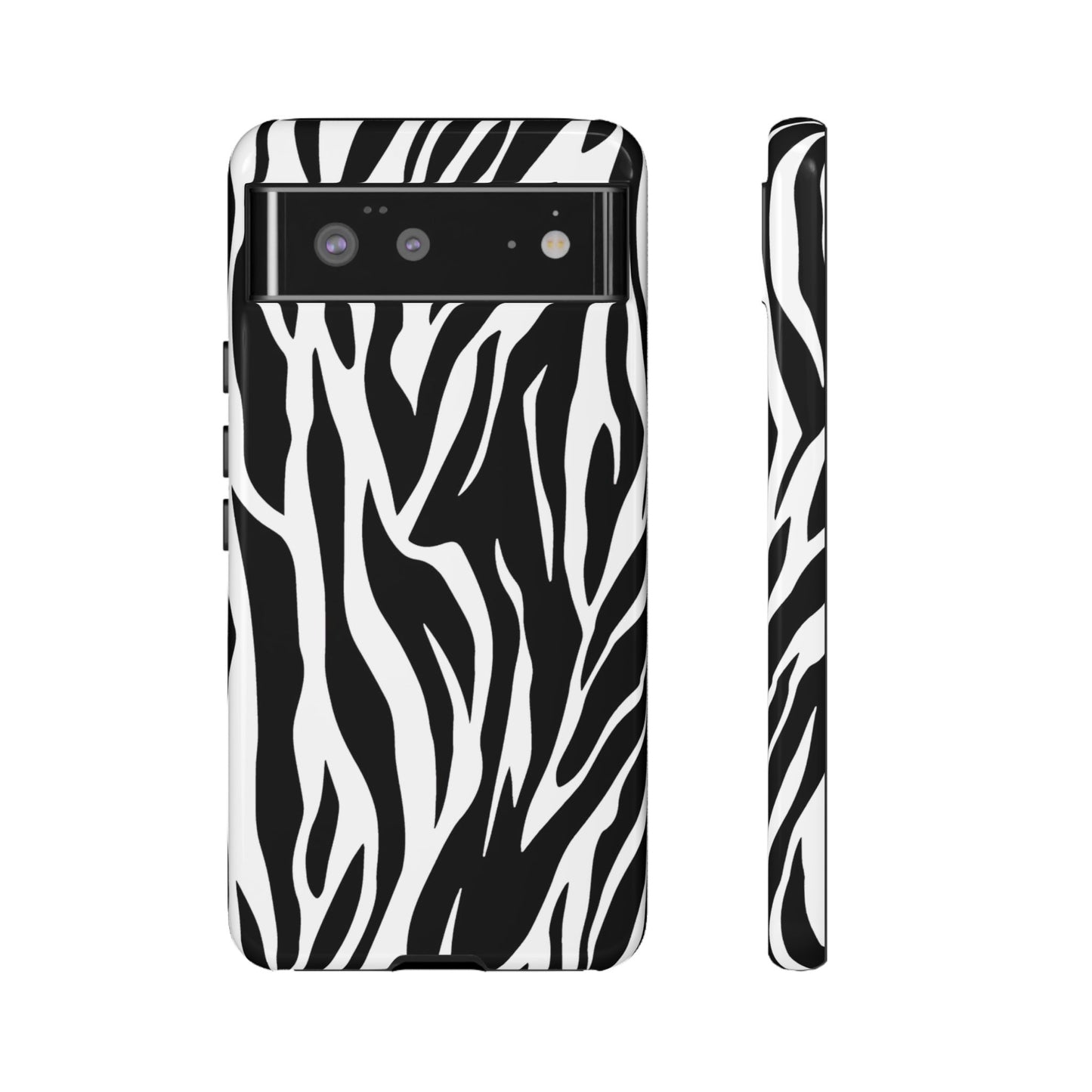 Black White Tiger Print Tough Case Cover for iPhone Samsung and Google phones.