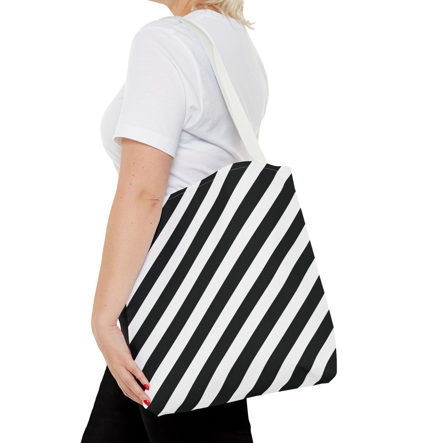 Monochrome Striped Tote Bag, Black and White Shoulder Bag, Patterned Grocery Bag, Geometric Market Tote, Stylish Canvas Tote