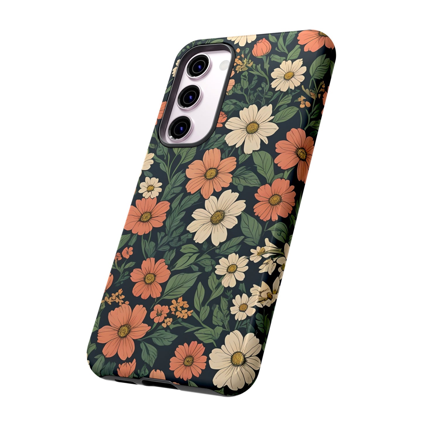 Orange & White Floral Phone Case - Elegant Protection for iPhone, Samsung, and Google Phones, Phone Case, JSCHAFFA.com